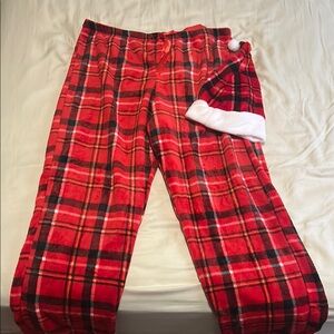 Red Plaid Pajama Pants with Santa Hat 1X